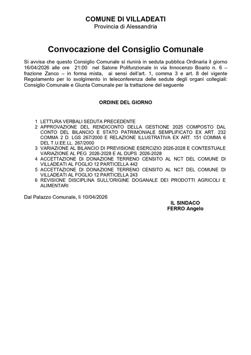 Consiglio Comunale del 16 aprile 2026